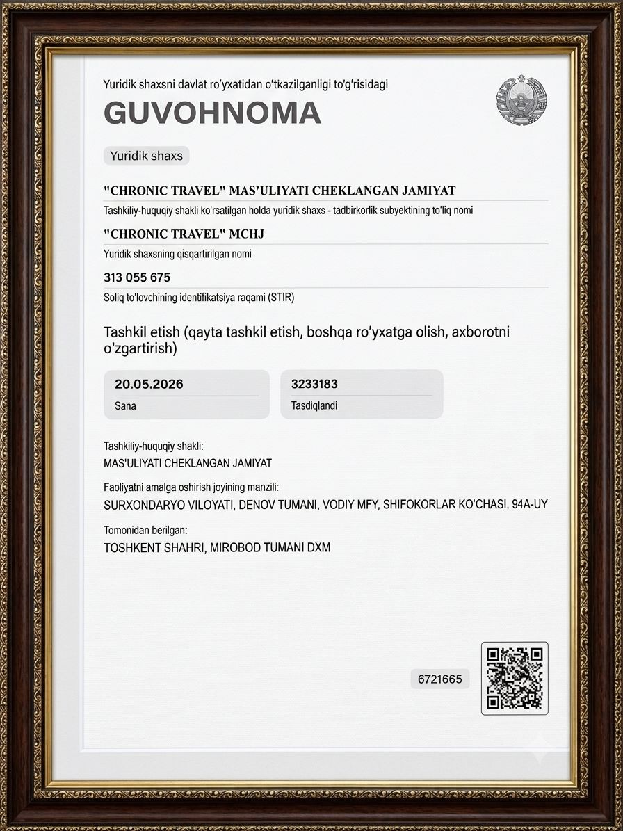 Chronic Travel guvohnoma / litsenziya